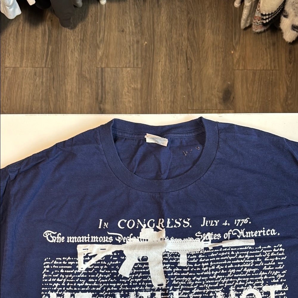 Blue Graphic T-Shirt with White Text - Picture 4 of 5